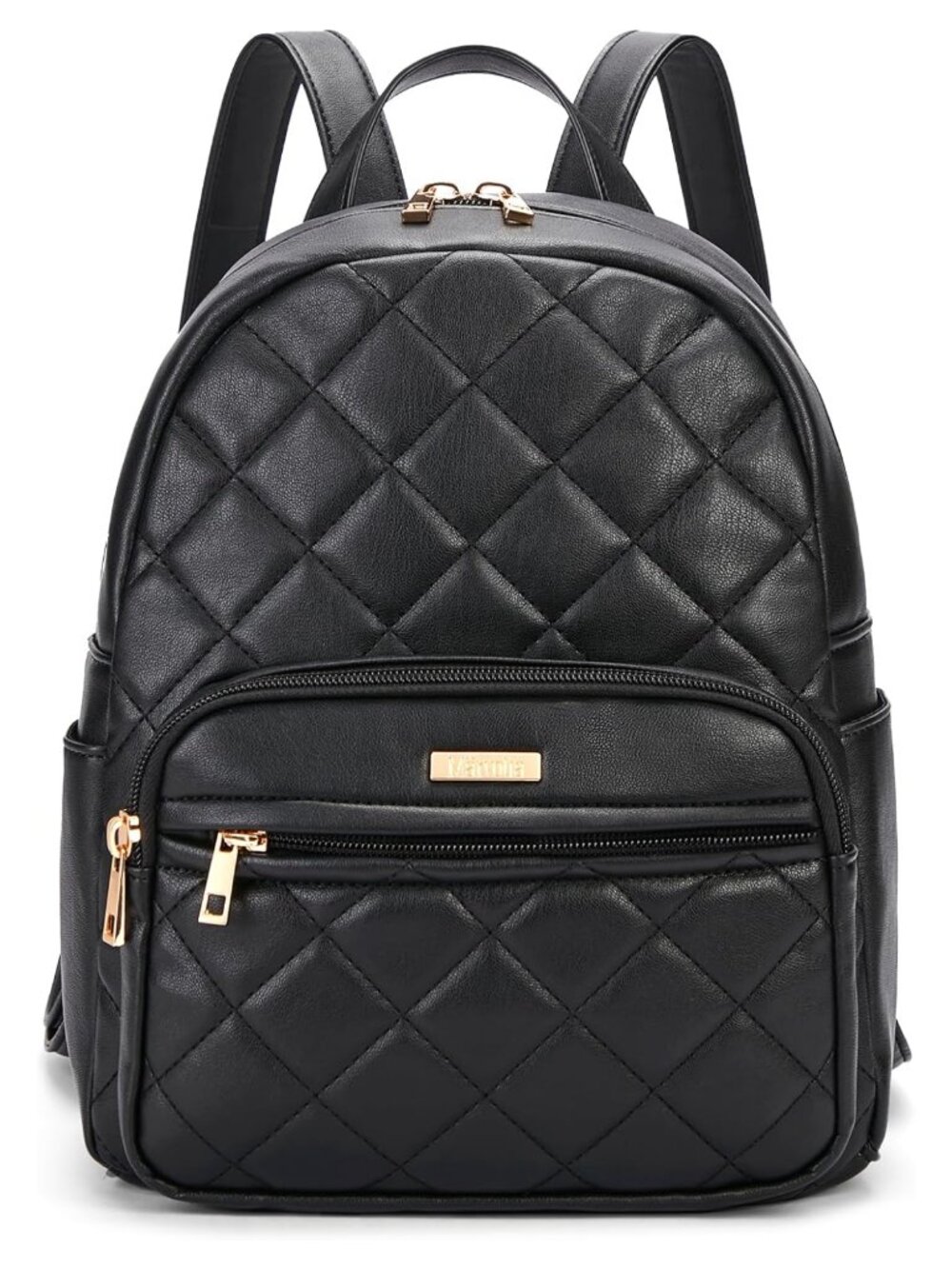 Quilted Vegan Leather Mini Backpack Small Daypack Adjustable Strap